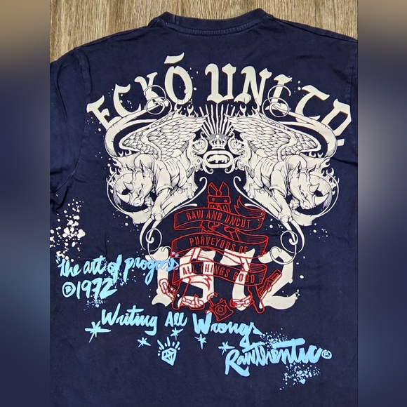 Y2k Ecko Unltd Graffiti Badge All Over Print T-Shirt Size Large Embroidered - Picture 10 of 11
